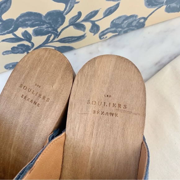 [🌟 PRICE FIRM] SEZANE x Sea NY Davia Clogs Denim Blue Suede Leather Patchwork - Picture 6 of 13